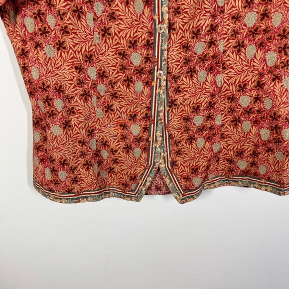 Vintage Suttles & Seawinds Red Beige Printed Floral Button Shirt Size L - Picture 7 of 16